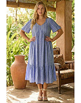 Roman Curve Stripe Print Midi Dress