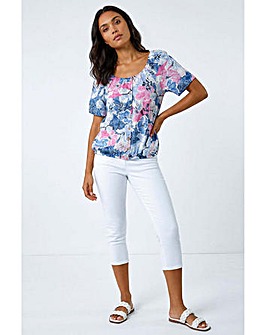 Roman Floral Burnout Buttoned Top