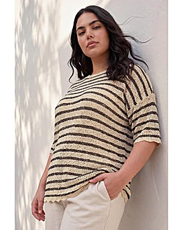 Roman Curve Scallop Hem Stripe Knit