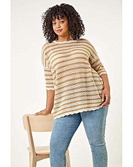 Roman Curve Scallop Hem Stripe Knit