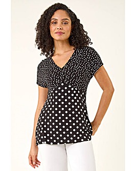 Roman Contrast Polka Dot Gathered Top