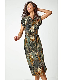 Roman Tropical Leaf Print Shirt Dress