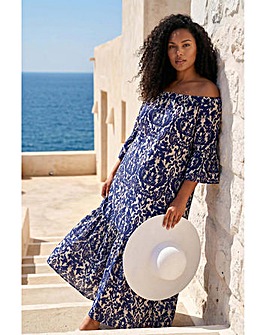 Roman Curve Printed Bardot Maxi Dress