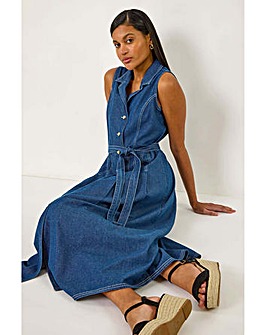 Roman Denim Button Through Midi Dress