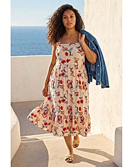 Roman Curve Floral Strap Midi Dress