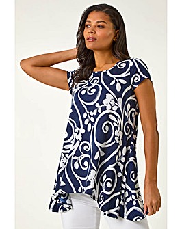 Roman Floral Print Hanky Hem Tunic Top
