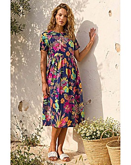 Roman Floral Print Smock Midi Dress