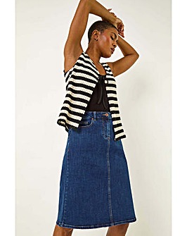 Roman Cotton Denim Stretch A line Skirt