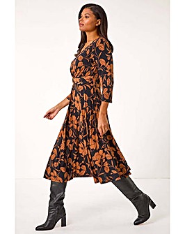 Roman Leaf Print Wrap Midi Dress