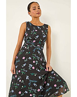 Roman Petite Floral Ruched Midi Dress