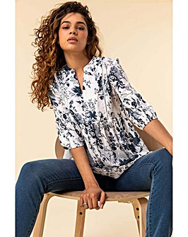 Roman Floral Print Notch Neck Top