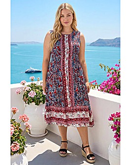 Roman Curve Paisley Print Midi Dress