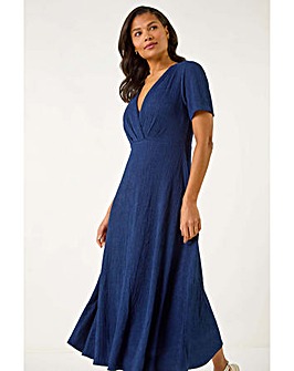 Roman Textured Wrap Bodice Midi Dress