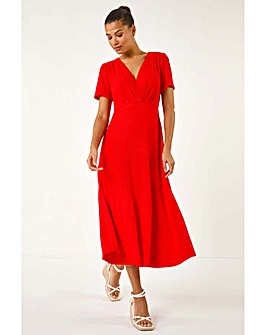 Roman Textured Wrap Bodice Midi Dress
