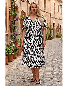 Roman Curve Spot Print Midi Dress