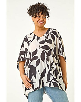 Roman Curve Leaf Print Cocoon Top