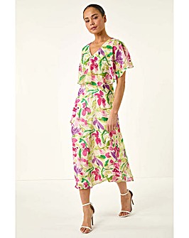 Roman Petite Floral Cape Midi Dress