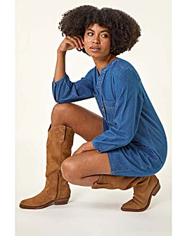 Roman Cotton Denim Button Shift Dress