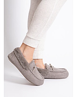 totes Ladies Herringbone Moccasin W/Fur Cuff