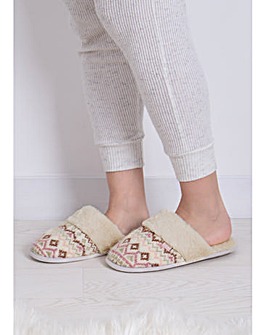 totes Ladies Fair Isle Knit Mule Slippers