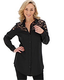 Black Lace Yoke Long Shirt