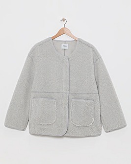 Grey Round Neck Zip Through Borg Jacket