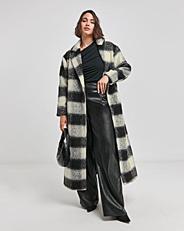 Brushed Mono Check Maxi Coat