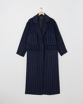Navy Pinstripe Faux Wool Maxi Coat