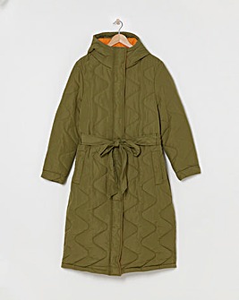 Khaki Zig Zag Quilt Longline Coat