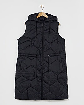 Black Hexagonal Quilted Longline Gilet