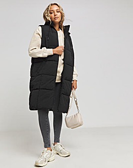 Black Square Padded Longline Gilet