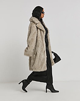 Natural Longline Collar Revere Faux Fur Coat