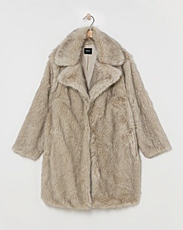 Natural Longline Collar Revere Faux Fur Coat