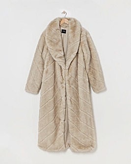 Cream Chevron Pelted Faux Fur Maxi Coat