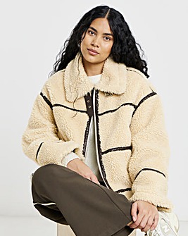 Cream Borg PU Trim Aviator