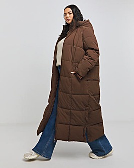 Chocolate Brown Square Padded Maxi Duvet Coat