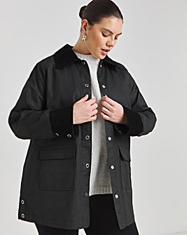 Black Cord Collar Waxed Jacket