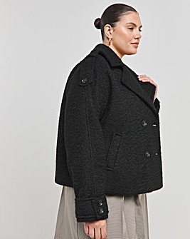 Black Cropped Faux Wool Trench