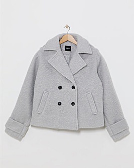 Grey Cropped Faux Wool Trench