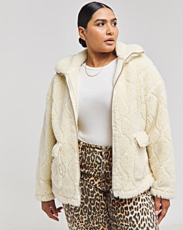 Cream Teddy Quilted Zip Through Jacket