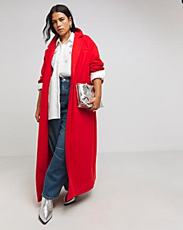 Red Faux Wool Maxi Coat