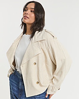 Neutral Cropped Linen Trench