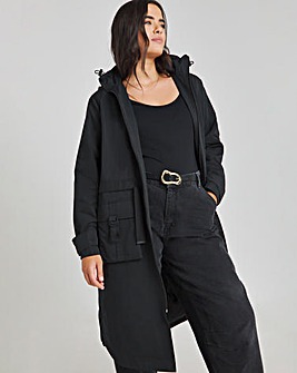 Black Hooded Longline Utility Coat