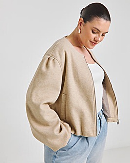 Neutral Bubble Hem Round Collar Jacket