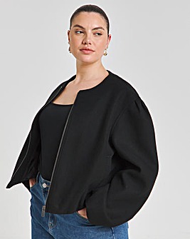 Black Bubble Hem Round Collar Jacket