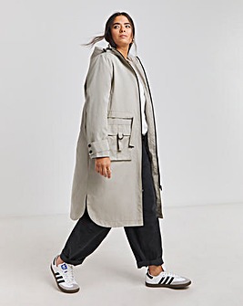 Washed Grey Hooded Longline Utility Coat