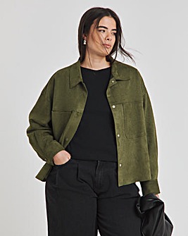 Khaki Suedette Cropped Shacket