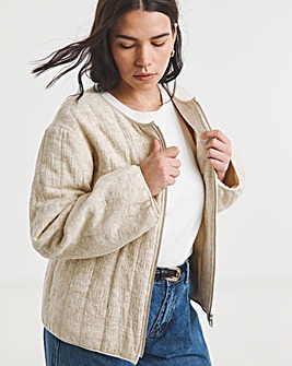 Neutral Floral Jacquard Collarless Jacket