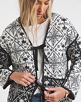 Reversible Black & Mono Print Tie Front Jacket