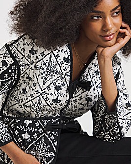 Simply Be Reversible Black & Mono Print Tie Front Jacket